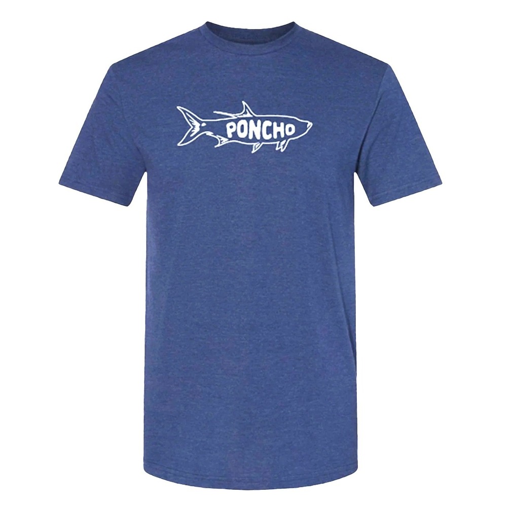 Poncho Silver King Graphic T-Shirt Mens XL Blue Salmon Fishing‎ Tee Short Sleeve